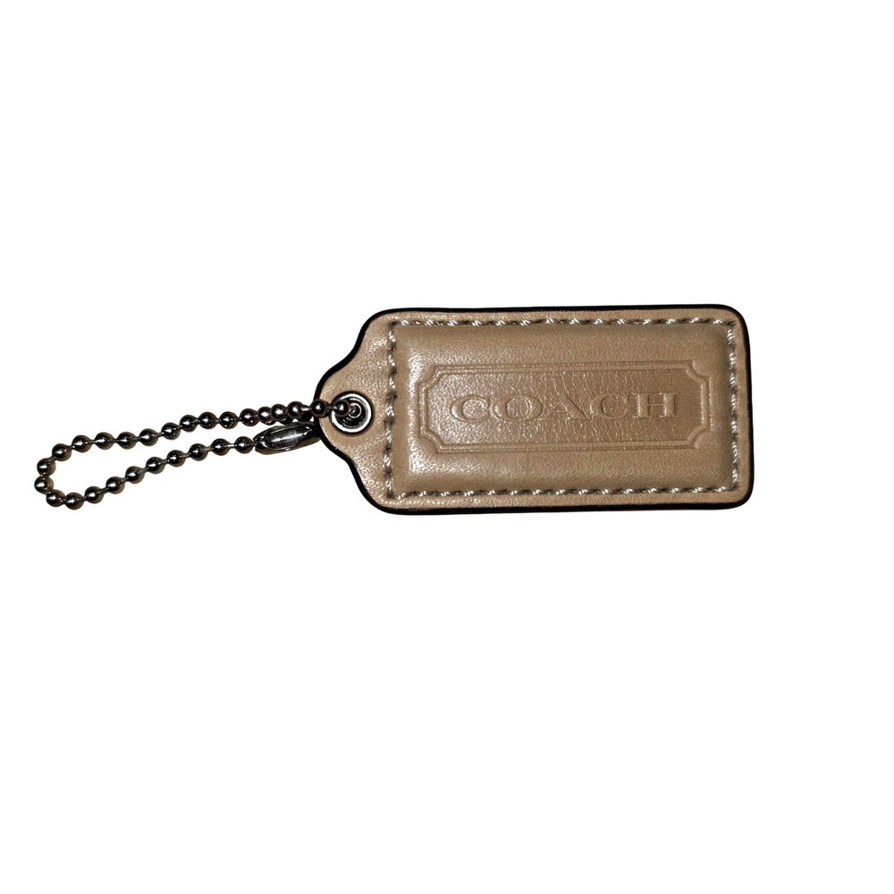 Coach Bag Charm 2.5" Replacement Beige Leather Hangtag Logo Purse Fob Tag Silver